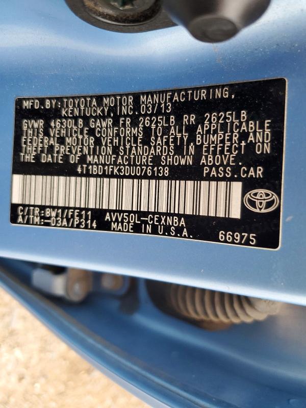 60196746 :رقم المزاد ، 4T1BD1FK3DU076138 vin ، 2013 Toyota Camry Hybrid مزاد بيع