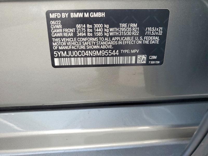 2022 Bmw X5 მანქანა იყიდება აუქციონზე, vin: 5YMJU0C04N9M95544, აუქციონის ნომერი: 59335226