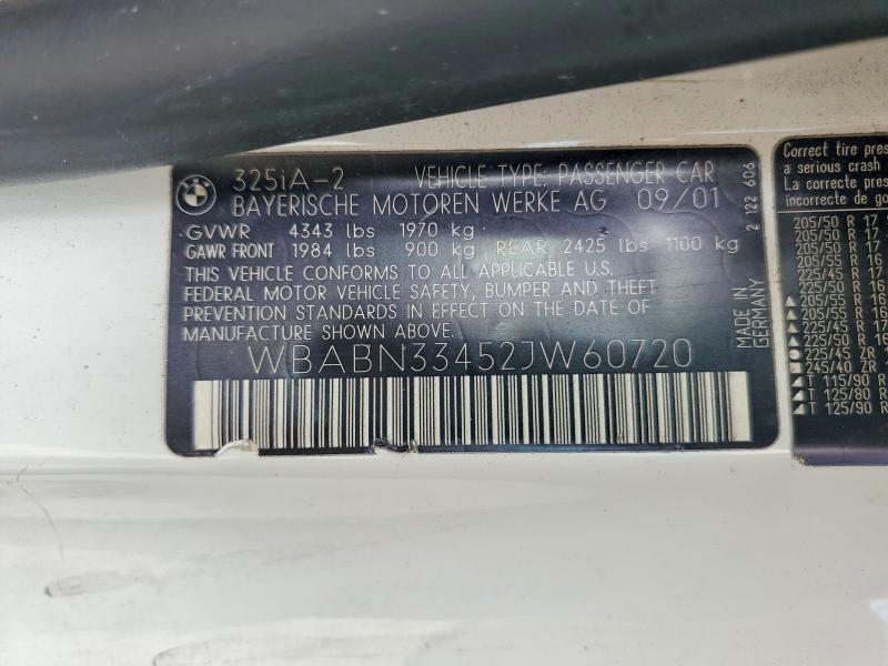 Aukcja sprzedaży 2002 Bmw 325, vin: WBABN33452JW60720, numer aukcji: 61194336