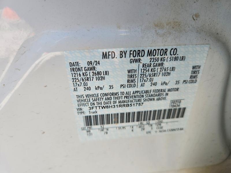 2024 Ford Maverick მანქანა იყიდება აუქციონზე, vin: 3FTTW8H31RRB51757, აუქციონის ნომერი: 61625316