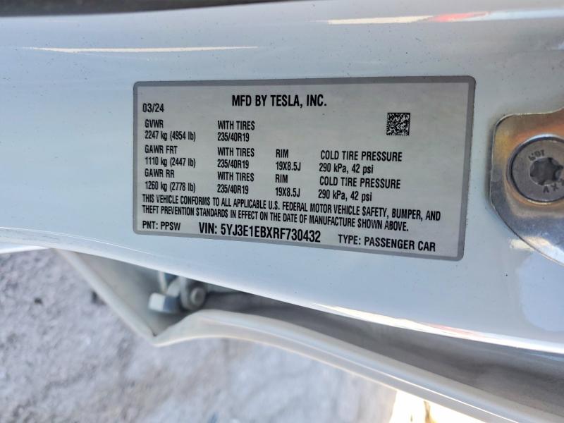 60186716 :رقم المزاد ، 5YJ3E1EBXRF730432 vin ، 2024 Tesla Model 3 مزاد بيع