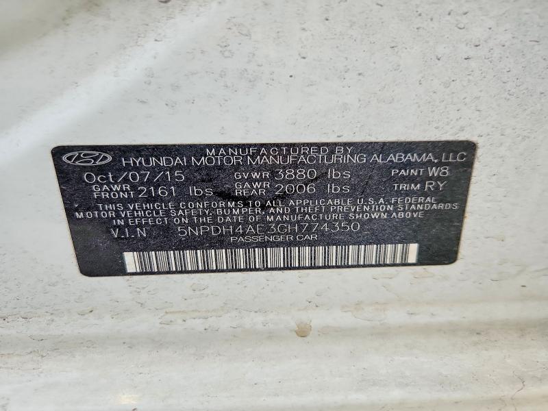 2016 Hyundai Elantra მანქანა იყიდება აუქციონზე, vin: 5NPDH4AE3GH774350, აუქციონის ნომერი: 61359566