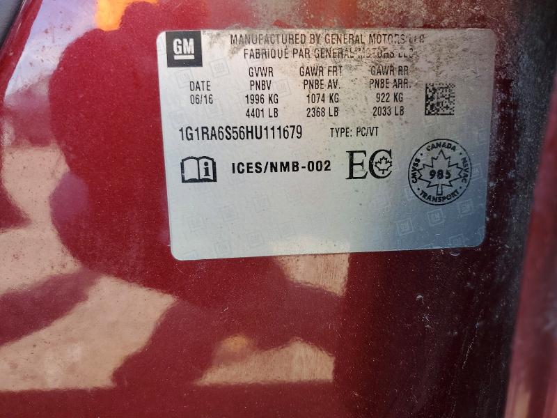 Aukcja sprzedaży 2017 Chevrolet Volt, vin: 1G1RA6S56HU111679, numer aukcji: 61783816