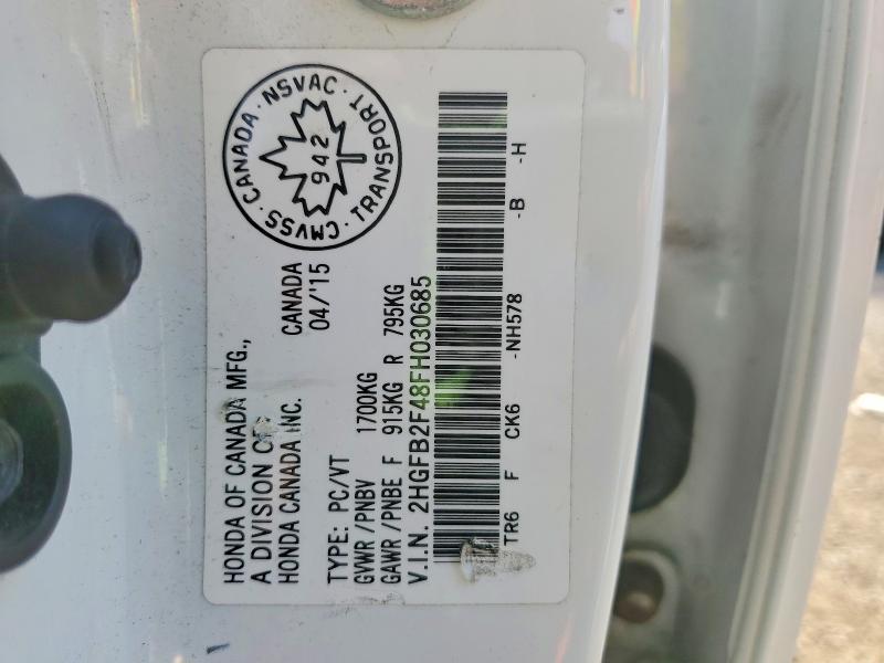2015 Honda Civic მანქანა იყიდება აუქციონზე, vin: 2HGFB2F48FH030685, აუქციონის ნომერი: 60131676