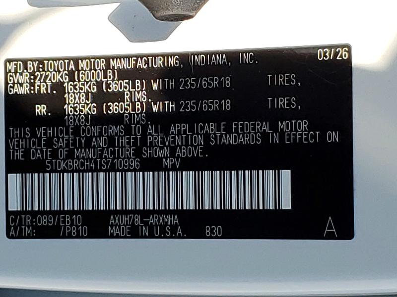 Продажа на аукционе авто 2026 Toyota Highlander Hybrid, vin: 5TDKBRCH4TS710996, номер лота: 61523426