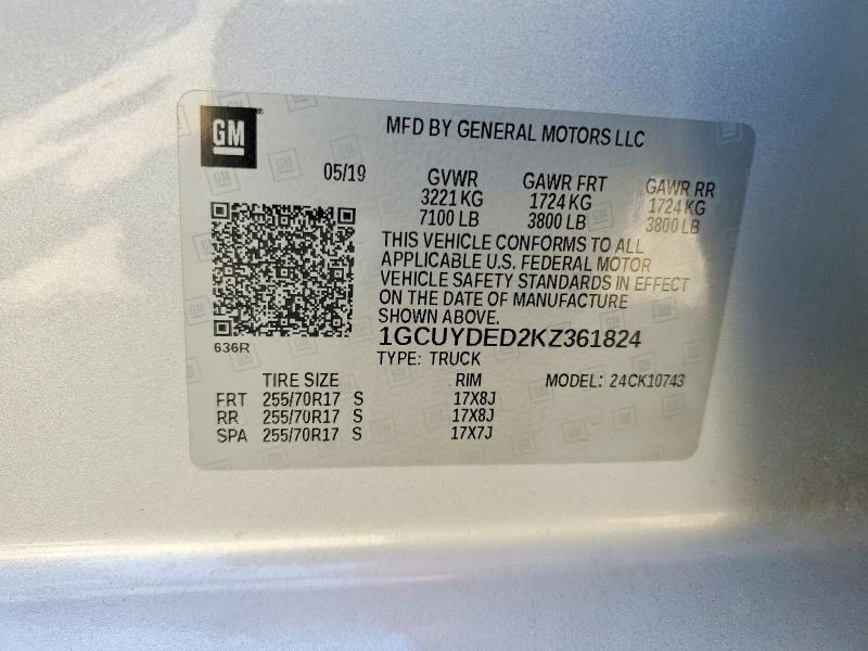Продажа на аукционе авто 2019 Chevrolet Silverado, vin: 1GCUYDED2KZ361824, номер лота: 61049176