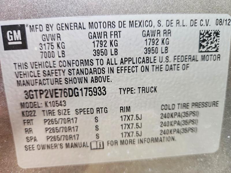 2013 Gmc Sierra მანქანა იყიდება აუქციონზე, vin: 3GTP2VE76DG175933, აუქციონის ნომერი: 61344396