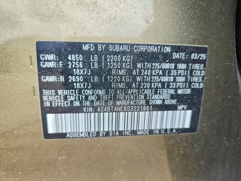Продажа на аукционе авто 2025 Subaru Outback, vin: 4S4BTANC6S3231801, номер лота: 62655036