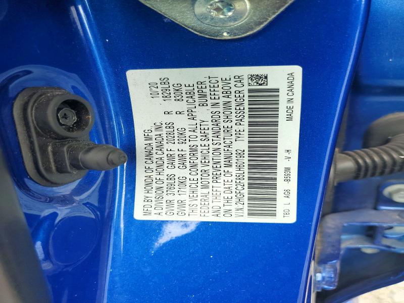 63595026 :رقم المزاد ، 2HGFC2F85LH601982 vin ، 2020 Honda Civic مزاد بيع