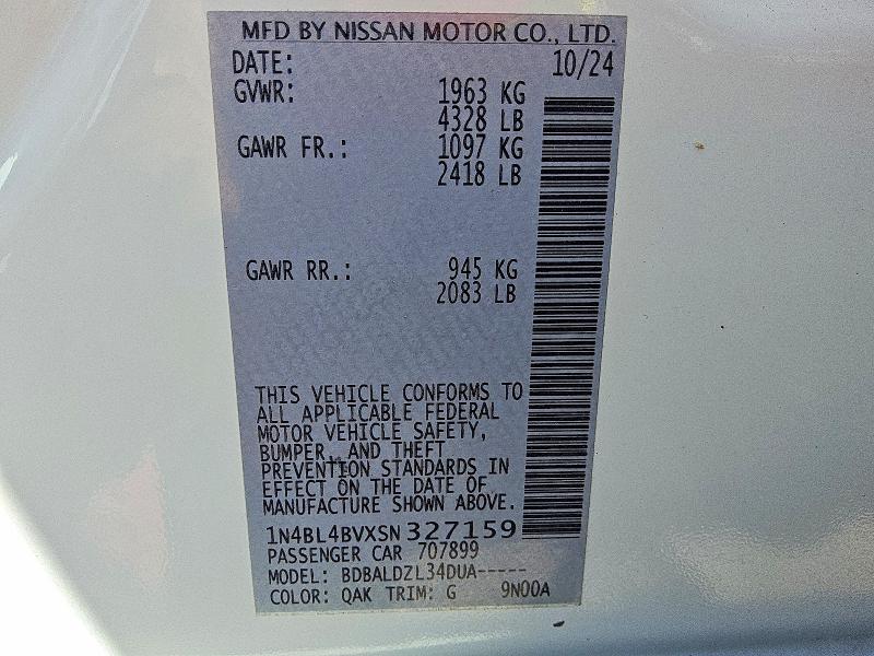 Продажа на аукционе авто 2025 Nissan Altima, vin: 1N4BL4BVXSN327159, номер лота: 61612986