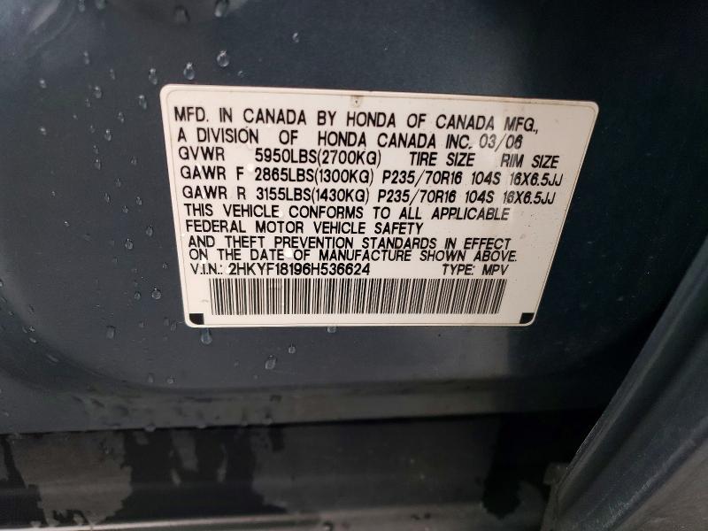 62397366 :رقم المزاد ، 2HKYF18196H536624 vin ، 2006 Honda Pilot مزاد بيع