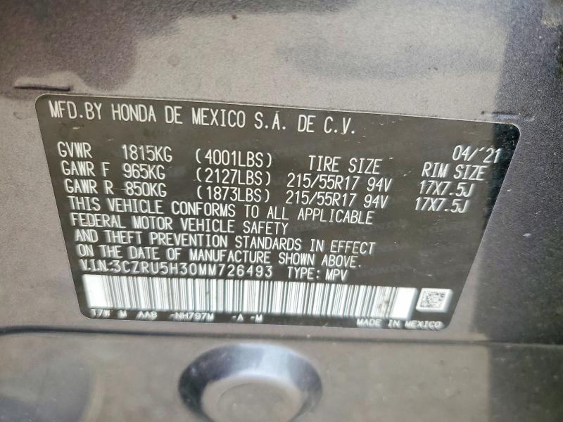 61010946 :رقم المزاد ، 3CZRU5H30MM726493 vin ، 2021 Honda Hr-v مزاد بيع