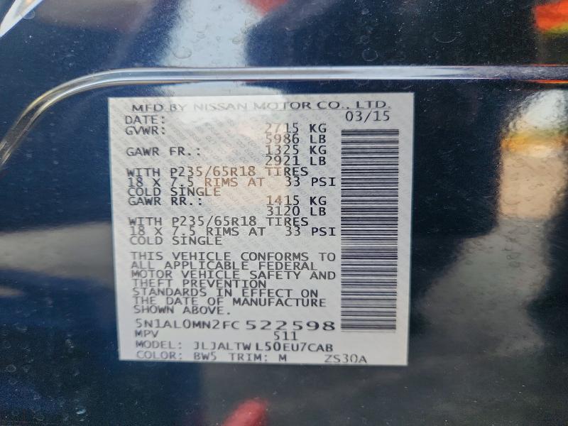 Aukcja sprzedaży 2015 Infiniti Qx60, vin: 5N1AL0MN2FC522598, numer aukcji: 62317186