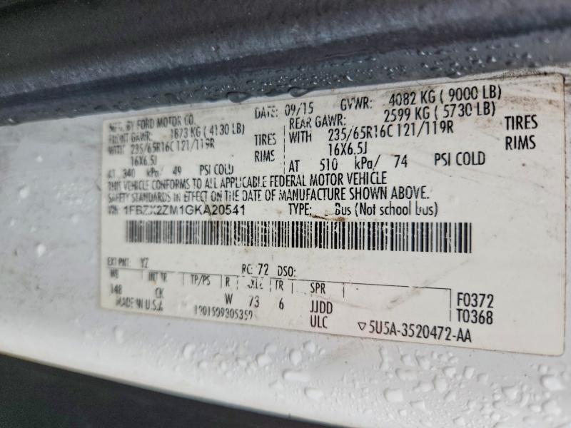 62422006 :رقم المزاد ، 1FBZX2ZM1GKA20541 vin ، 2016 Ford Transit مزاد بيع