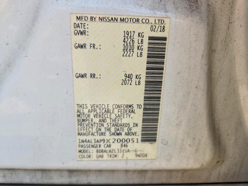 61507166 :رقم المزاد ، 1N4AL3AP9JC200051 vin ، 2018 Nissan Altima مزاد بيع