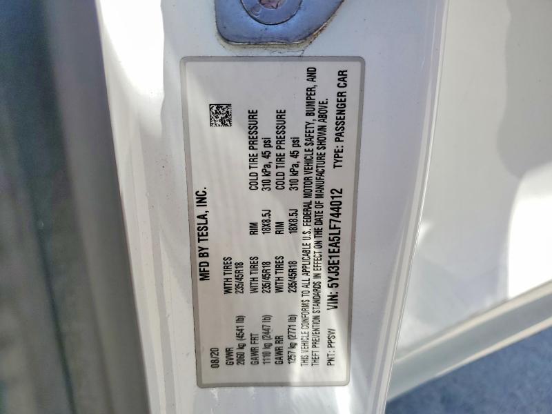 Продажа на аукционе авто 2020 Tesla Model 3, vin: 5YJ3E1EA5LF744012, номер лота: 60260416