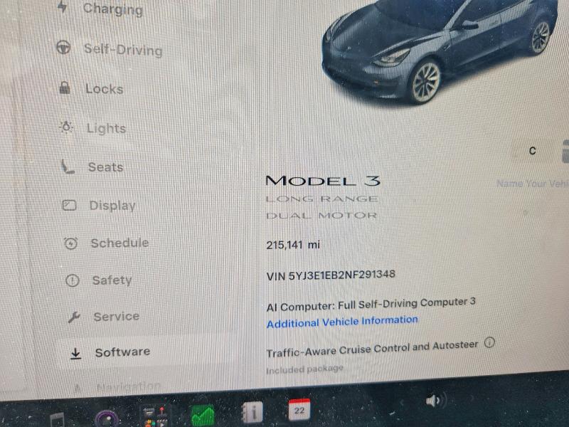 Продажа на аукционе авто 2022 Tesla Model 3, vin: 5YJ3E1EB2NF291348, номер лота: 62210906