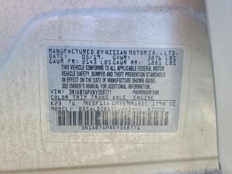 Auction sale of the 2019 Nissan Sentra, vin: 3N1AB7APXKY358771, lot number: 55195646