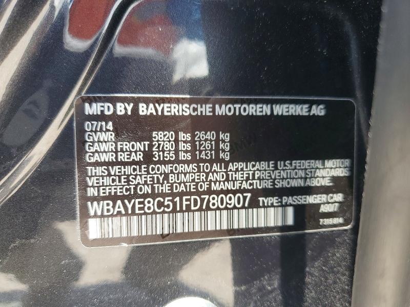 Продажа на аукционе авто 2015 Bmw 750, vin: WBAYE8C51FD780907, номер лота: 60041846