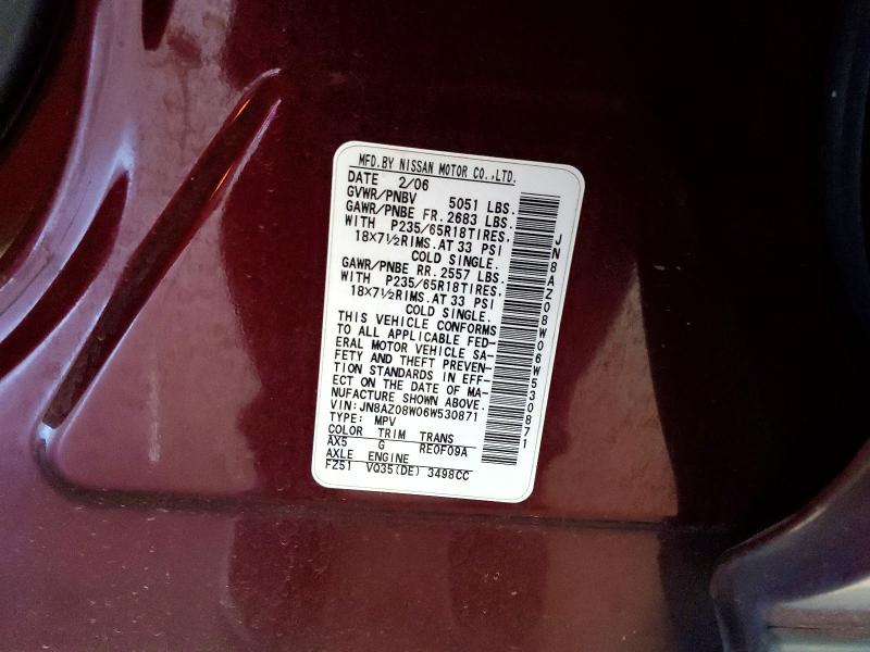 Aukcja sprzedaży 2006 Nissan Murano, vin: JN8AZ08W06W530871, numer aukcji: 85635925