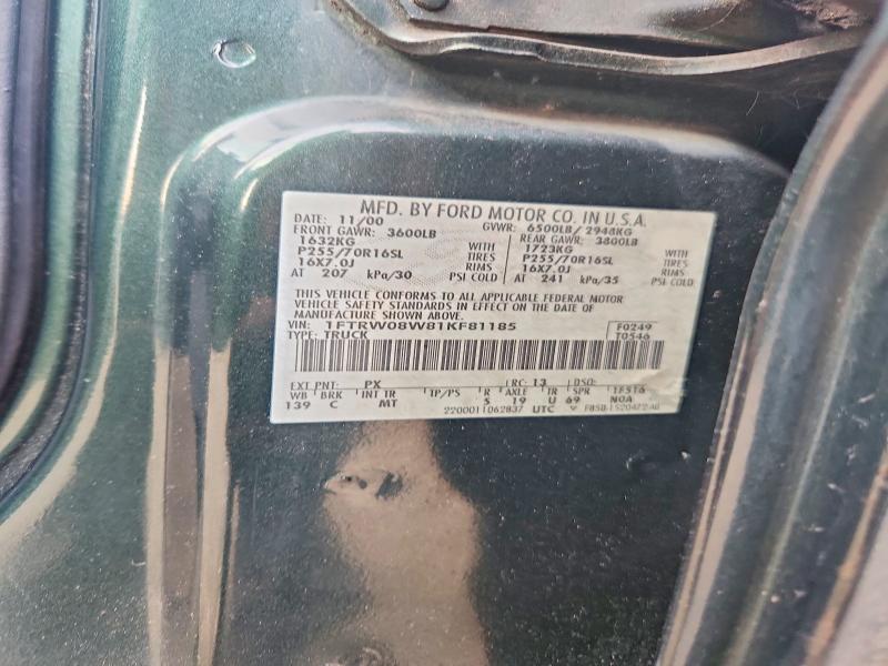 Aukcja sprzedaży 2001 Ford F150, vin: 1FTRW08W81KF81185, numer aukcji: 60819636
