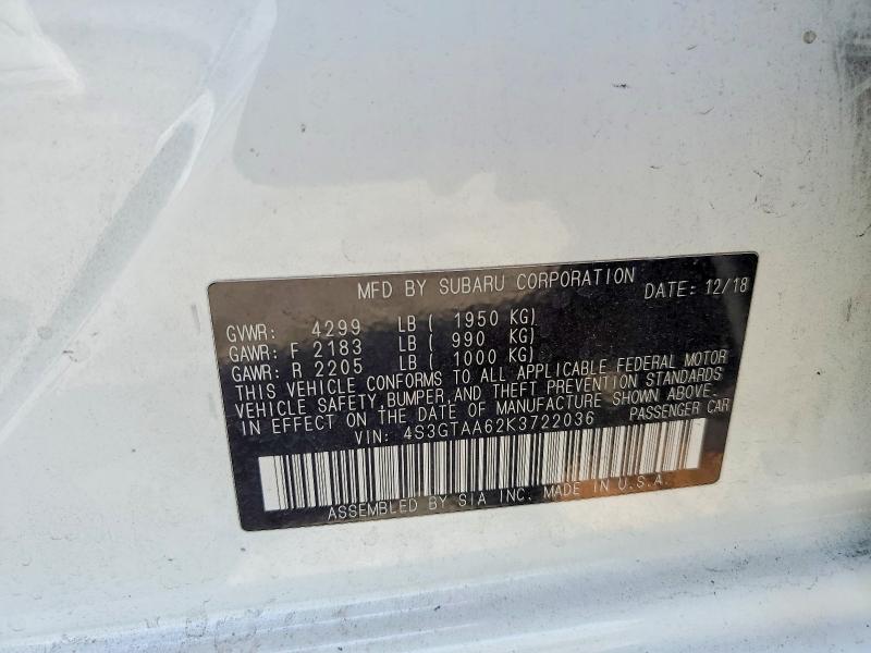 Продажа на аукционе авто 2019 Subaru Impreza, vin: 4S3GTAA62K3722036, номер лота: 62519276