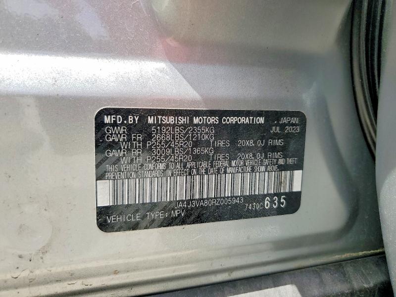 61890536 :رقم المزاد ، JA4J3VA80RZ005943 vin ، 2024 Mitsubishi Outlander مزاد بيع
