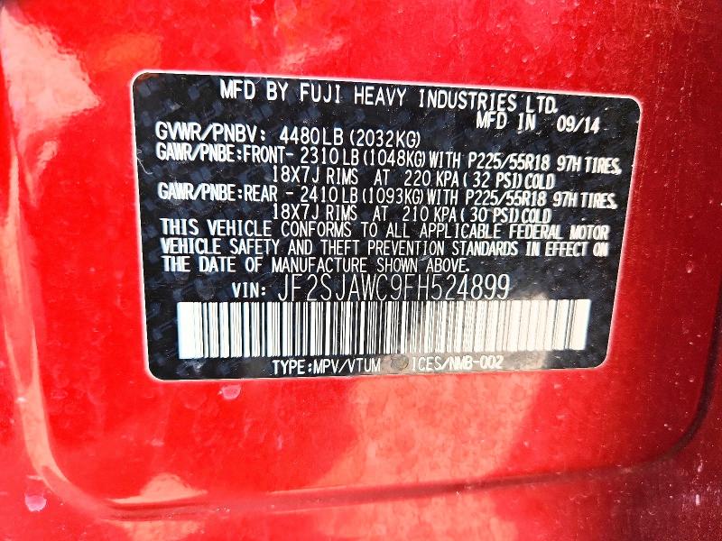 Aukcja sprzedaży 2015 Subaru Forester, vin: JF2SJAWC9FH524899, numer aukcji: 59784076