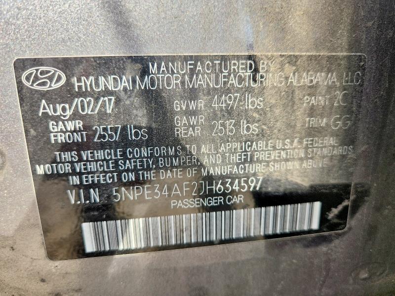 2018 Hyundai Sonata მანქანა იყიდება აუქციონზე, vin: 5NPE34AF2JH634597, აუქციონის ნომერი: 59258566