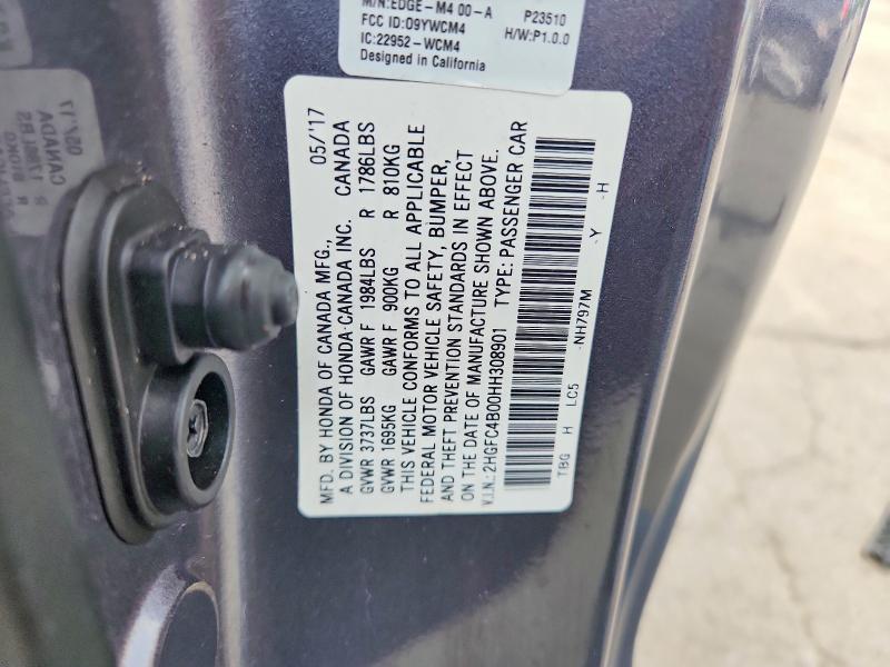 Продаж на аукціоні авто 2017 Honda Civic, vin: 2HGFC4B00HH308901, номер лоту: 60613746