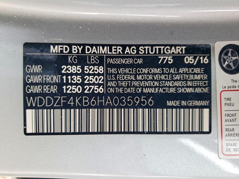 2017 Mercedes-benz E მანქანა იყიდება აუქციონზე, vin: WDDZF4KB6HA035956, აუქციონის ნომერი: 62628566