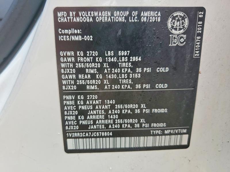 Aukcja sprzedaży 2018 Volkswagen Atlas, vin: 1V2RR2CA7JC578804, numer aukcji: 62594126