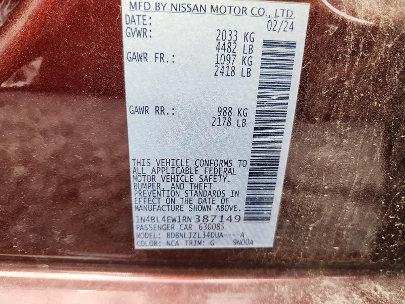 Продаж на аукціоні авто 2024 Nissan Altima, vin: 1N4BL4EW1RN387149, номер лоту: 60867256