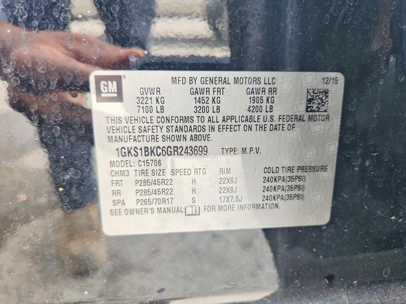 Aukcja sprzedaży 2016 Gmc Yukon, vin: 1GKS1BKC6GR243699, numer aukcji: 85966415