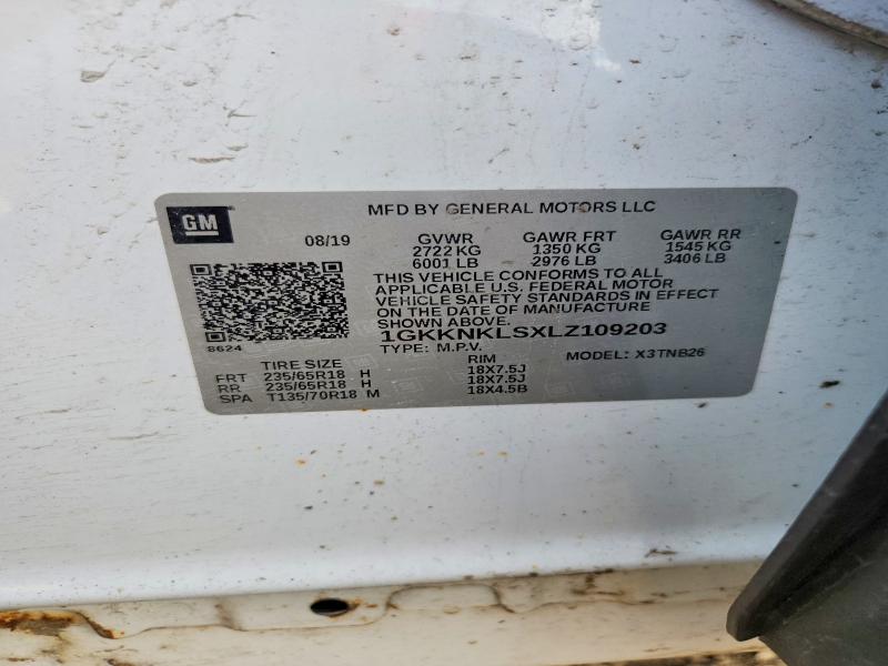 60203686 :رقم المزاد ، 1GKKNKLSXLZ109203 vin ، 2020 Gmc Acadia مزاد بيع