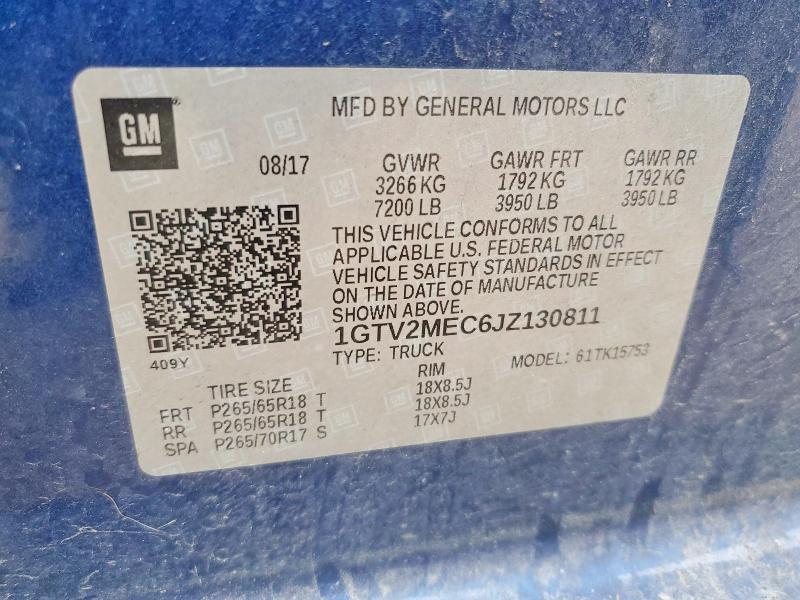 62762726 :رقم المزاد ، 1GTV2MEC6JZ130811 vin ، 2018 Gmc Sierra مزاد بيع