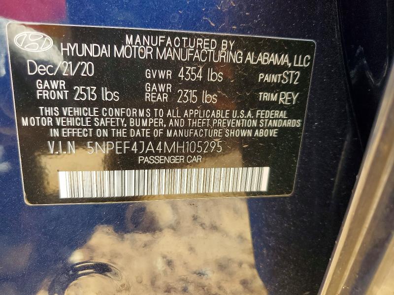 2021 Hyundai Sonata მანქანა იყიდება აუქციონზე, vin: 5NPEF4JA4MH105295, აუქციონის ნომერი: 59223806