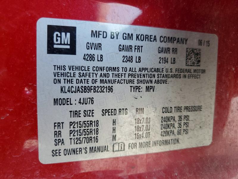 60119366 :رقم المزاد ، KL4CJASB9FB232196 vin ، 2015 Buick Encore مزاد بيع