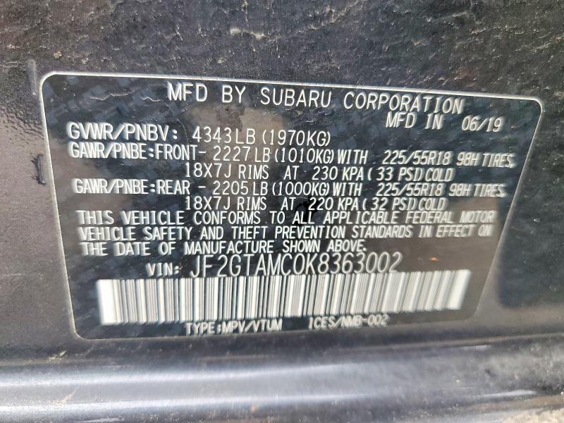 62587006 :رقم المزاد ، JF2GTAMC0K8363002 vin ، 2019 Subaru Crosstrek مزاد بيع