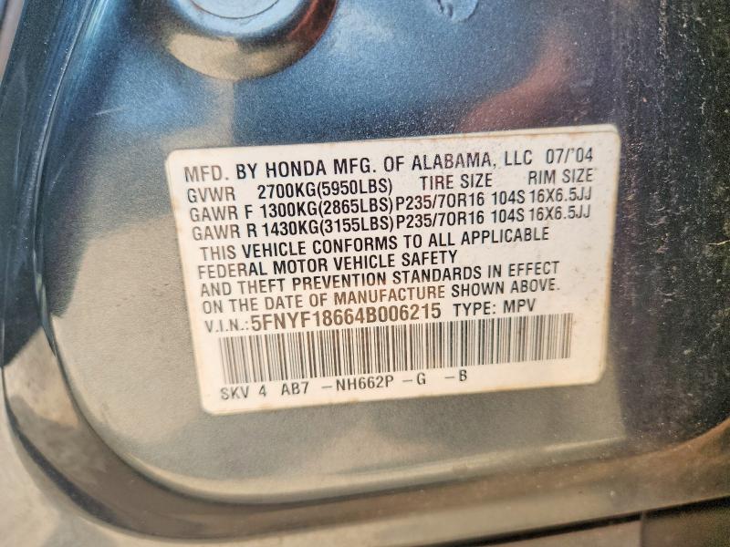 Aukcja sprzedaży 2004 Honda Pilot, vin: 5FNYF18664B006215, numer aukcji: 60076146