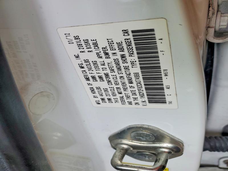 Aukcja sprzedaży 2012 Honda Accord, vin: 1HGCP2F82CA074988, numer aukcji: 61386306