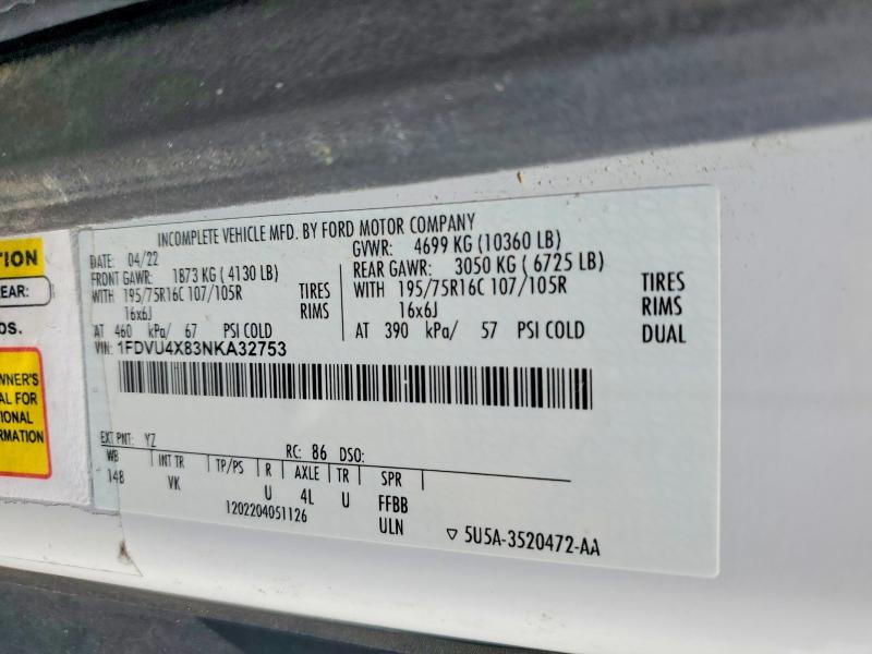 60611666 :رقم المزاد ، 1FDVU4X83NKA32753 vin ، 2022 Ford Transit مزاد بيع
