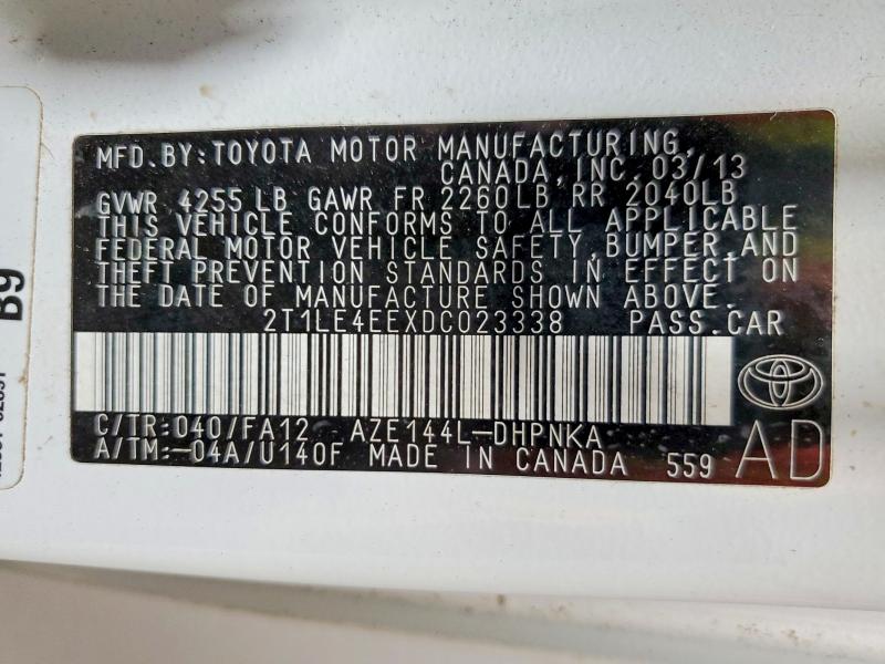 61113156 :رقم المزاد ، 2T1LE4EEXDC023338 vin ، 2013 Toyota Corolla Matrix مزاد بيع