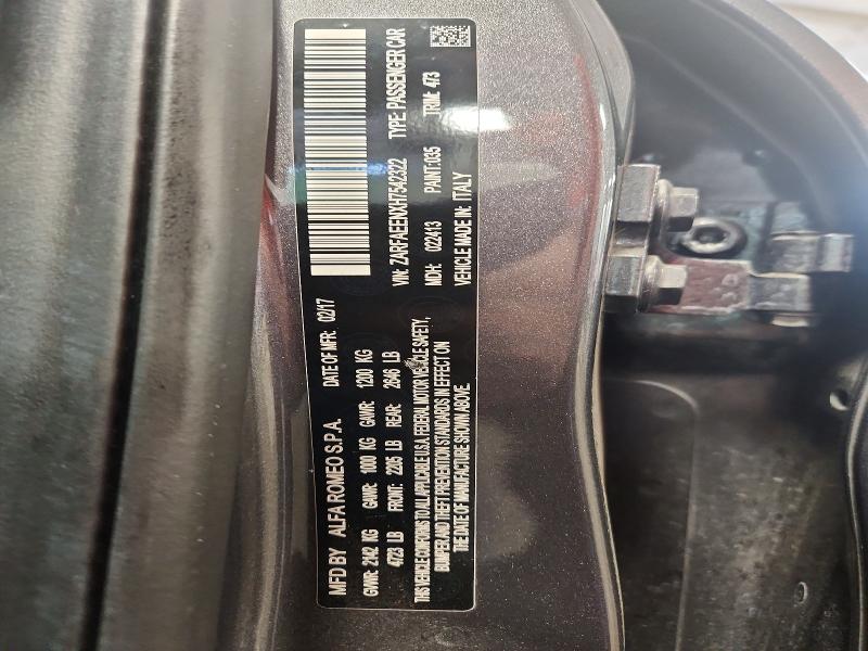 Продаж на аукціоні авто 2017 Alfa Romeo Giulia, vin: ZARFAEENXH7542322, номер лоту: 61479586