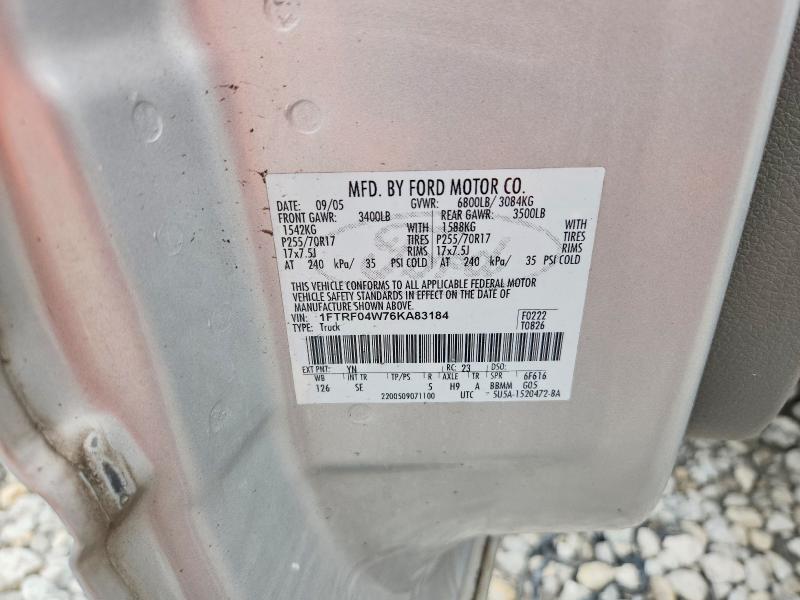 Продажа на аукционе авто 2006 Ford F150, vin: 1FTRF04W76KA83184, номер лота: 62794026