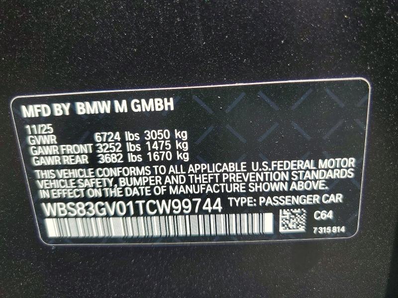 62519936 :رقم المزاد ، WBS83GV01TCW99744 vin ، 2026 Bmw M5 مزاد بيع