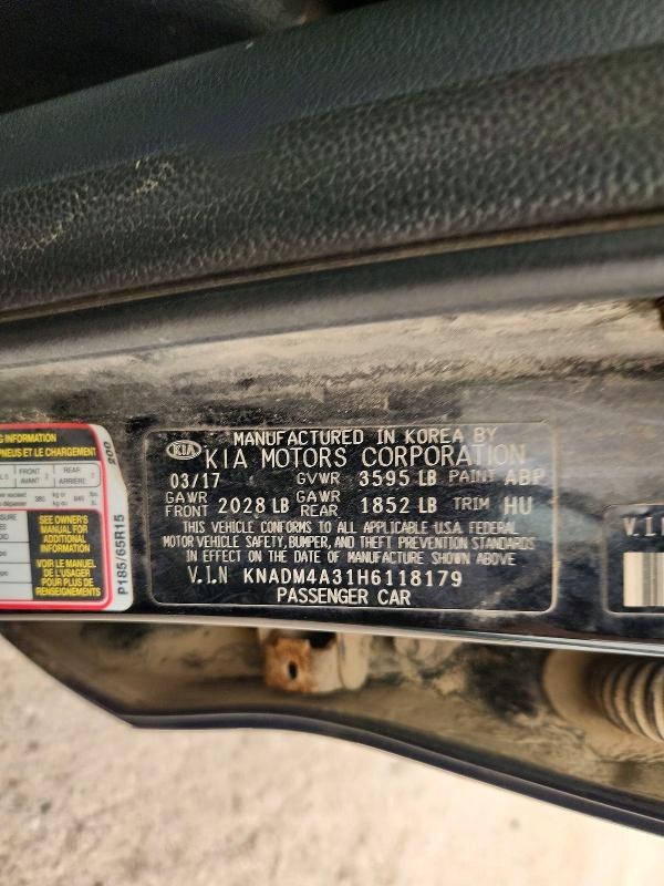 Aukcja sprzedaży 2017 Kia Rio, vin: KNADM4A31H6118179, numer aukcji: 61195096