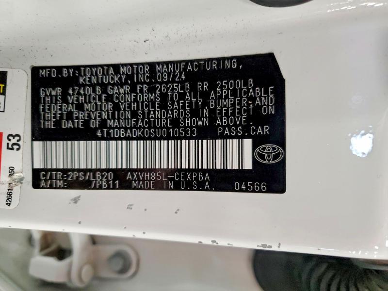 Aukcja sprzedaży 2025 Toyota Camry, vin: 4T1DBADK0SU010533, numer aukcji: 62968026