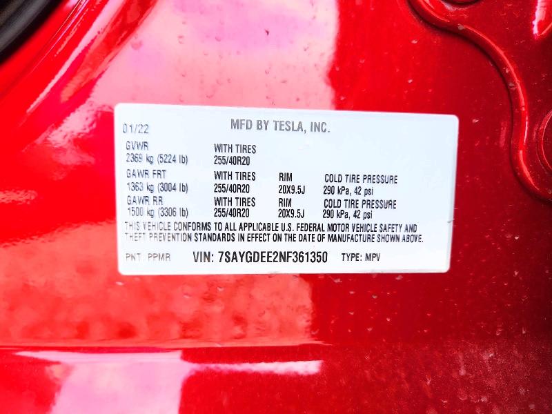 2022 Tesla Model Y მანქანა იყიდება აუქციონზე, vin: 7SAYGDEE2NF361350, აუქციონის ნომერი: 77248155