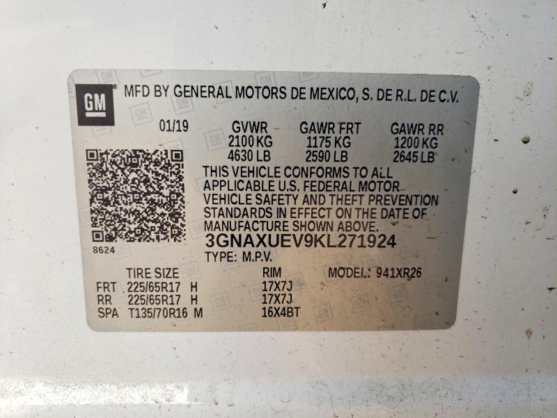 Продаж на аукціоні авто 2019 Chevrolet Equinox, vin: 3GNAXUEV9KL271924, номер лоту: 60219186